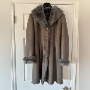 Reiss Gray Teddy Jacket with Fur Trim